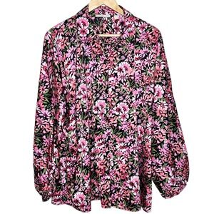 Sunny Leigh Floral Blouse Top Pink Womens 2X Stretch Button Up